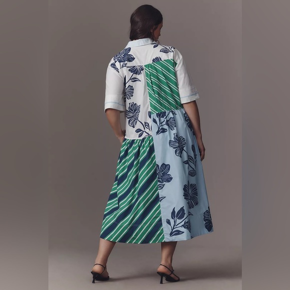 NWT! Anthropologie Maeve Mixed-Print Buttondown Dress - Small 🍁 - Picture 3 of 11